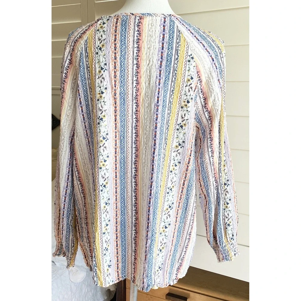 Cj‎ Christopher & Banks Women 2XL  Long Sleeve Floral Top Smocked Boho Peasant